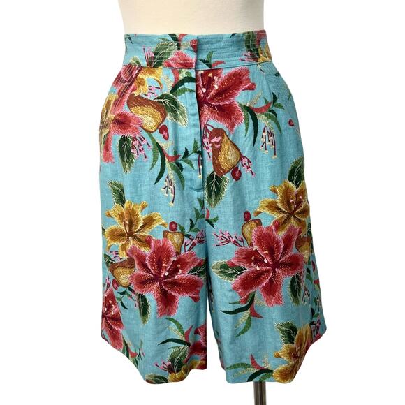 Farm Rio Melanie Bermuda Linen Shorts Tropical Floral Print | Size: Small - Picture 1 of 8
